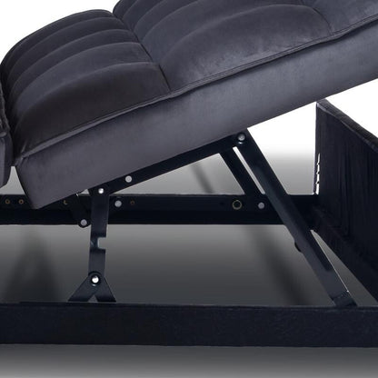 Divano letto trasformabile 3 in 1 in velluto grigio, divano estraibile con tasche laterali, prodotto in Vietnam