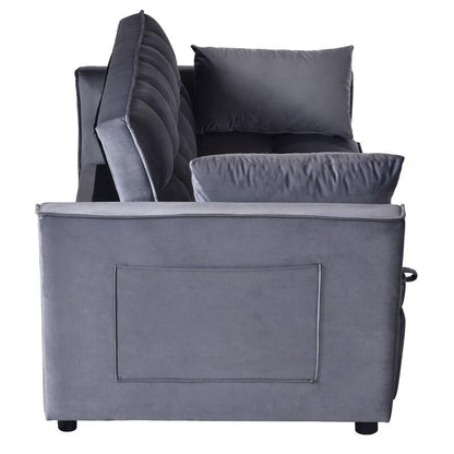Divano letto trasformabile 3 in 1 in velluto grigio, divano estraibile con tasche laterali, prodotto in Vietnam