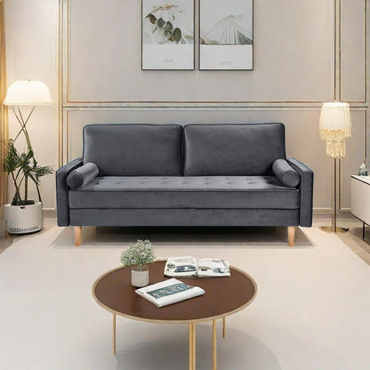 Divano grigio a 3 posti con cuscino in cotone