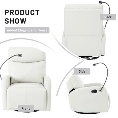 Poltrona reclinabile girevole a 360° grigia con movimento oscillante, supporto per telefono, poggiapiedi e reclinazione regolabile per home theater