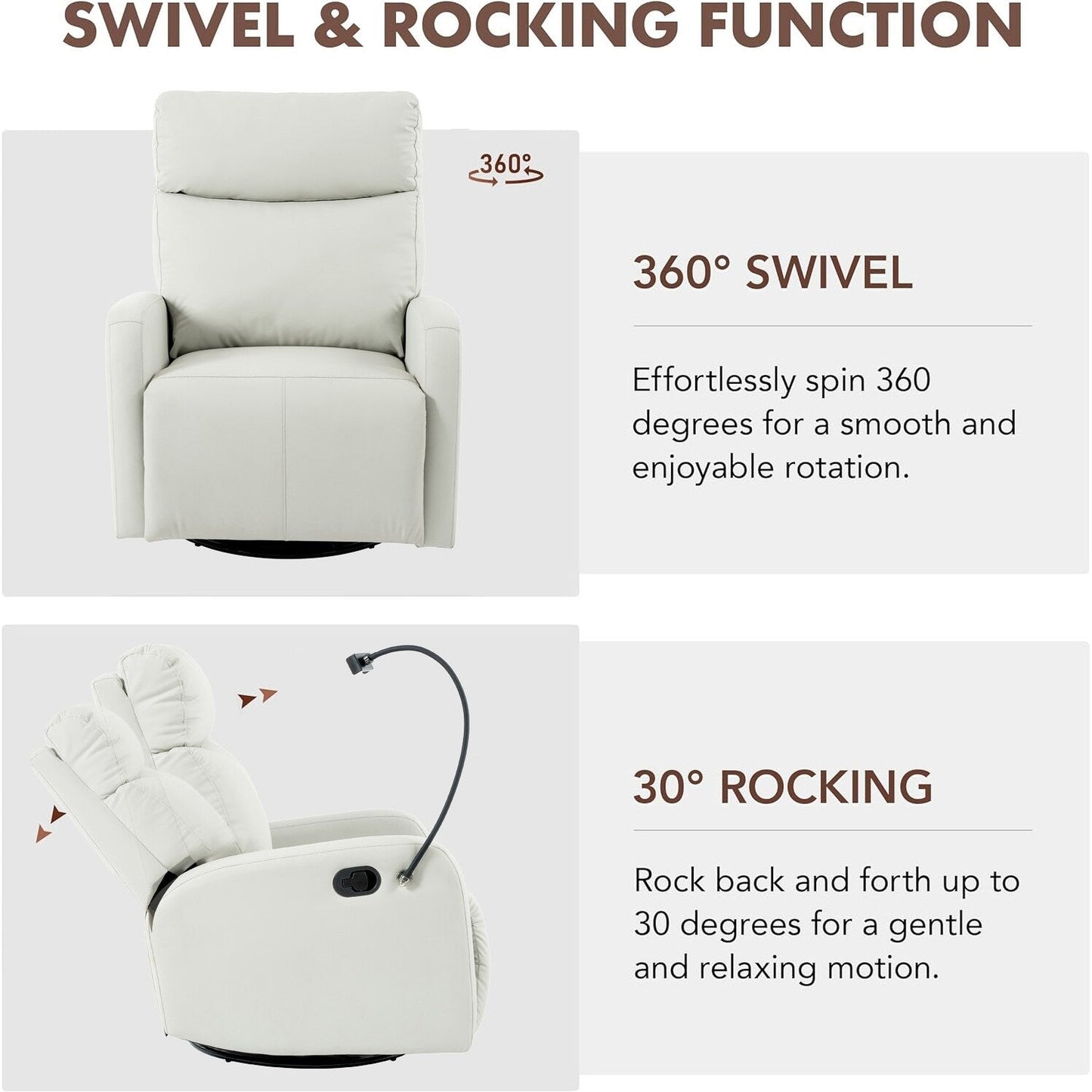 Poltrona reclinabile girevole a 360° grigia con poggiapiedi regolabile, comfort imbottito e porta telefono integrato