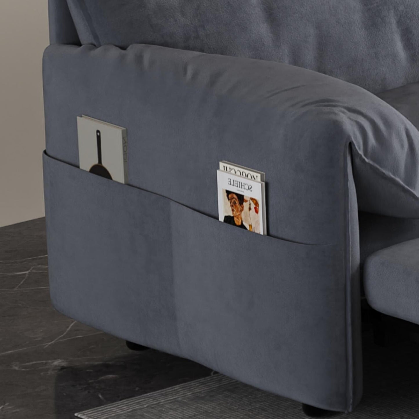 Divano letto estraibile 3 in 1 in velluto grigio da 63,8 pollici con contenitore laterale per soggiorno