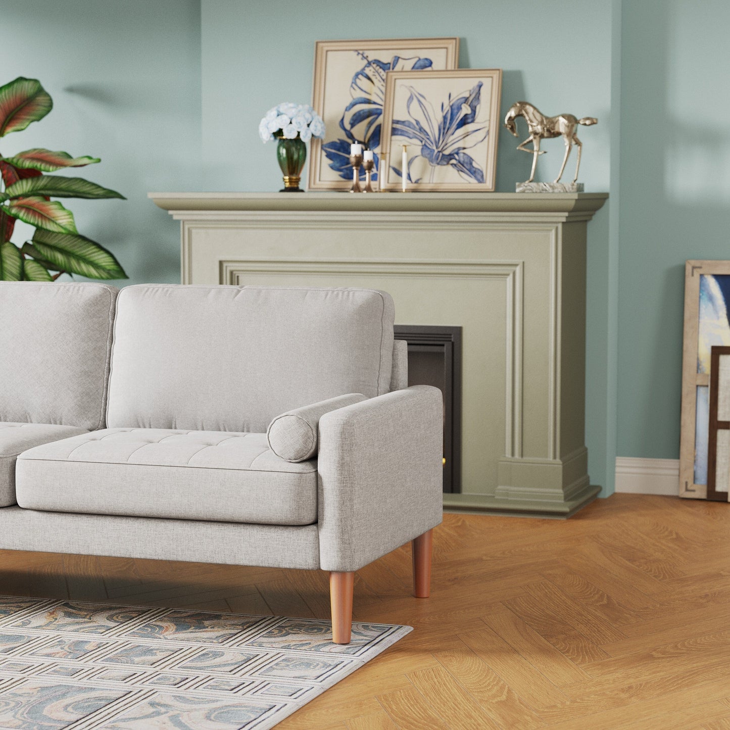 Divano a 3 posti imbottito grigio da 67,7'', con struttura in legno massello, cuscini in schiuma ad alta densità, montaggio senza attrezzi