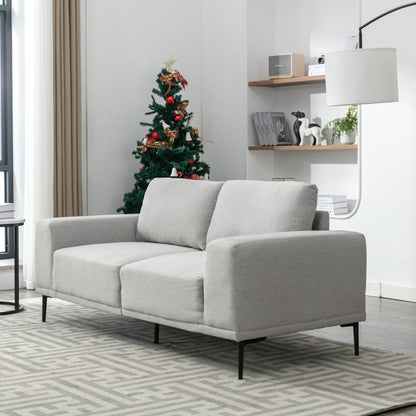 Divano moderno in tessuto grigio 74,8 a 2 posti con gambe in ferro e comodi cuscini, ideale per appartamenti e camere da letto