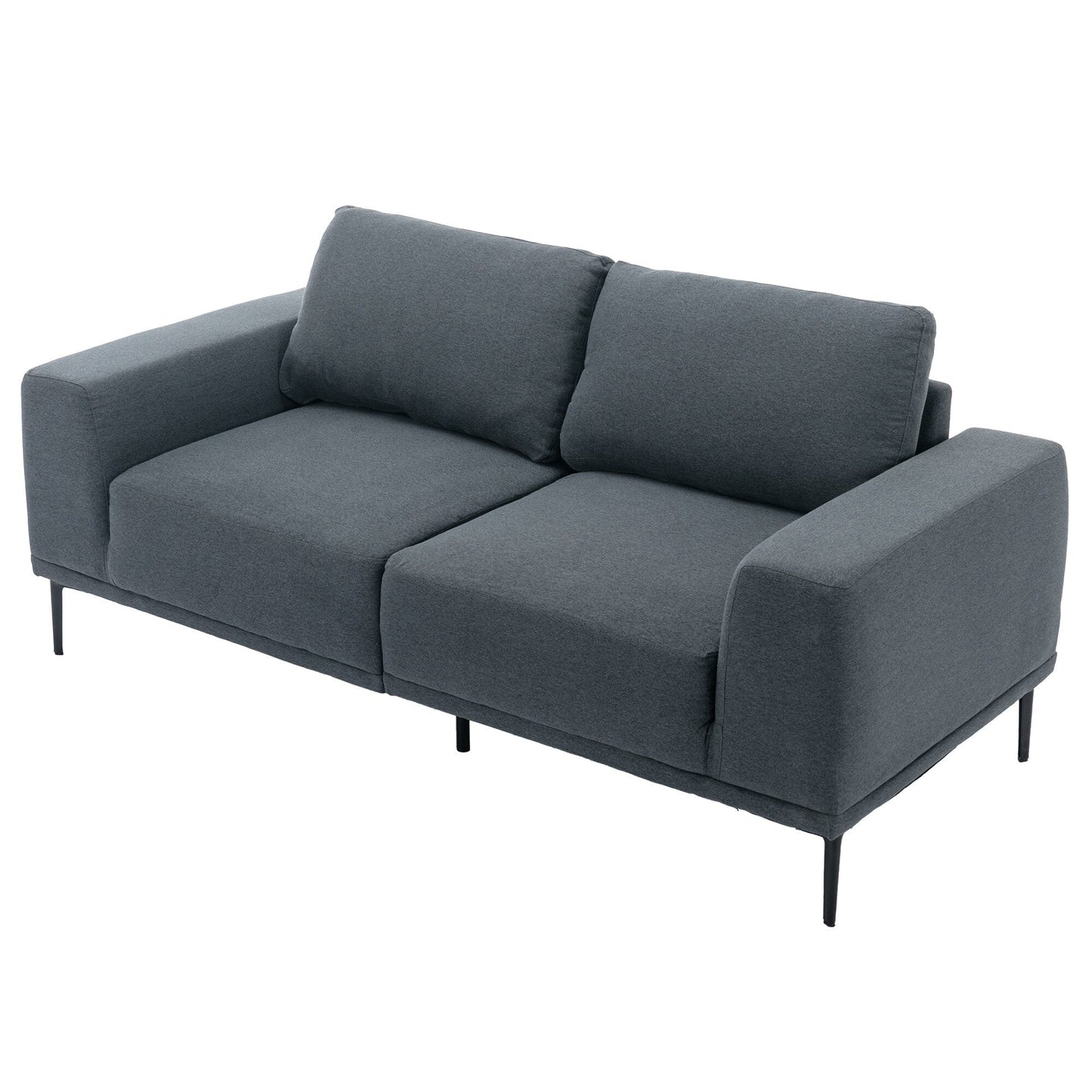 Divano moderno in tessuto grigio da 74,8'' a 2 posti con gambe in ferro e comodi cuscini, per soggiorno, appartamento, camera da letto