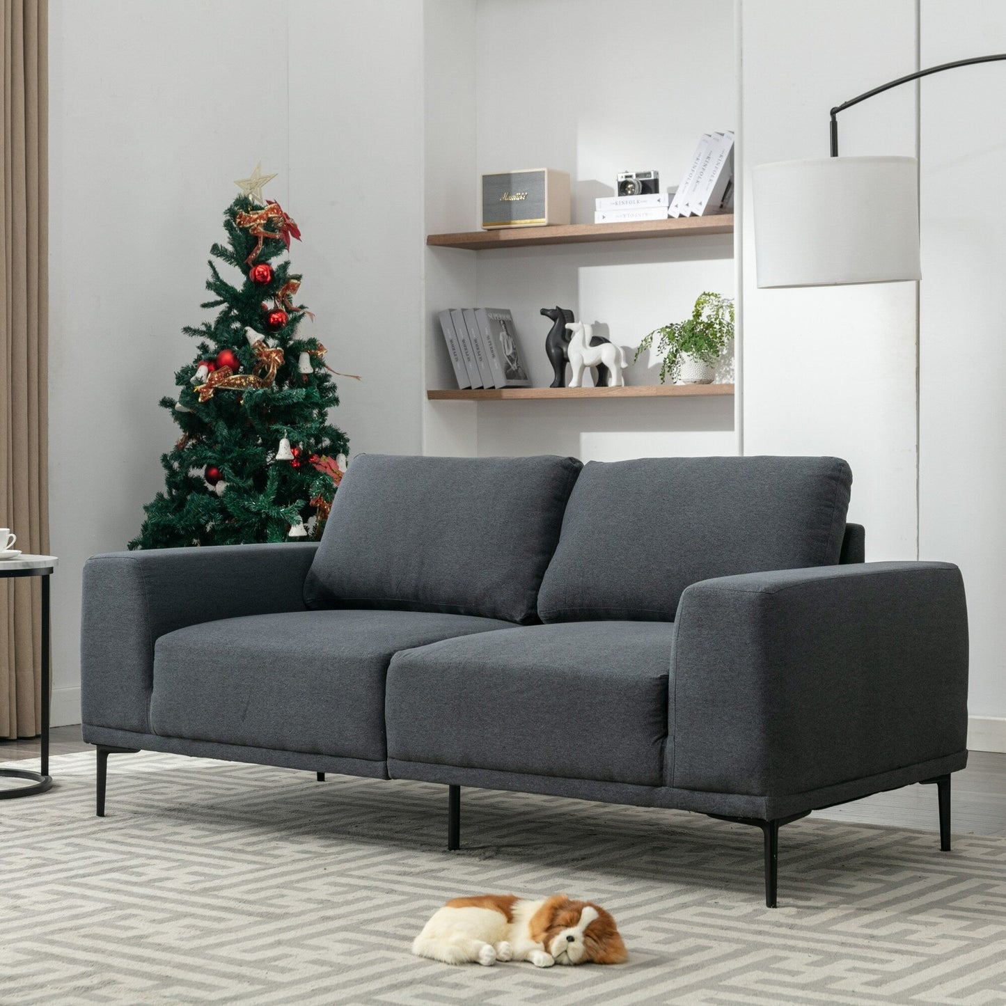 Divano moderno in tessuto grigio da 74,8'' a 2 posti con gambe in ferro e comodi cuscini, per soggiorno, appartamento, camera da letto