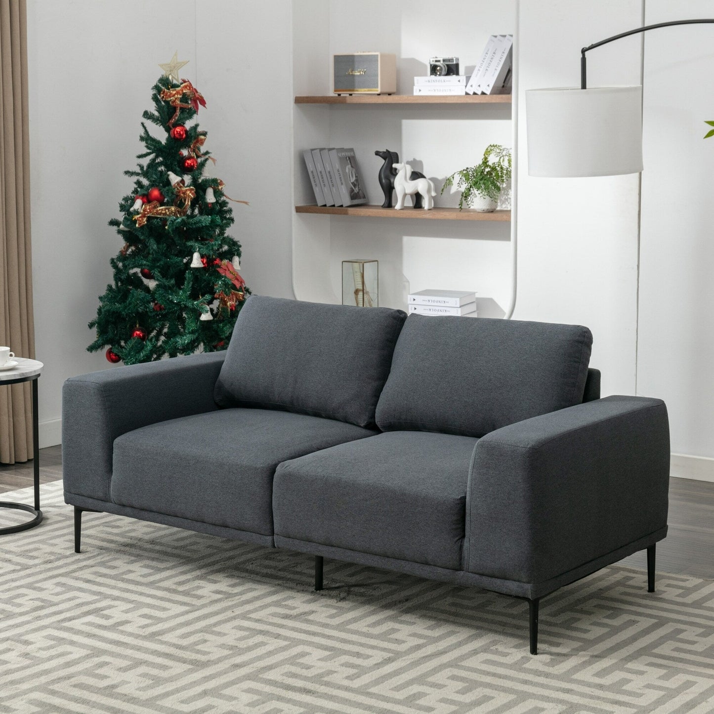 Divano moderno in tessuto grigio da 74,8'' a 2 posti con gambe in ferro e comodi cuscini, per soggiorno, appartamento, camera da letto
