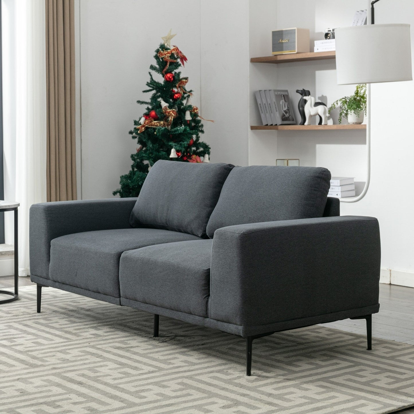 Divano moderno in tessuto grigio da 74,8'' a 2 posti con gambe in ferro e comodi cuscini, per soggiorno, appartamento, camera da letto