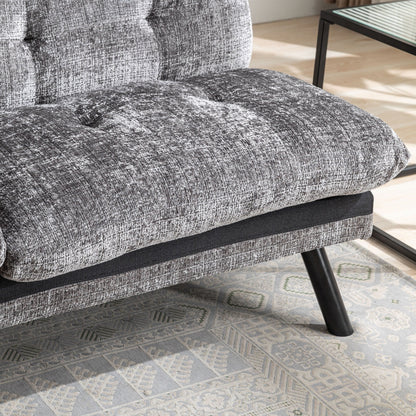 Divano letto futon convertibile in ciniglia grigio da 75,6 pollici con gambe in metallo per soggiorno