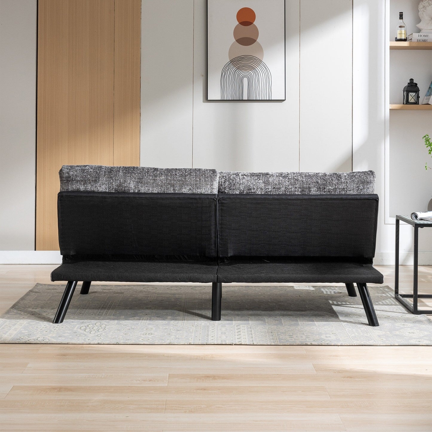 Divano letto futon convertibile in ciniglia grigio da 75,6 pollici con gambe in metallo per soggiorno