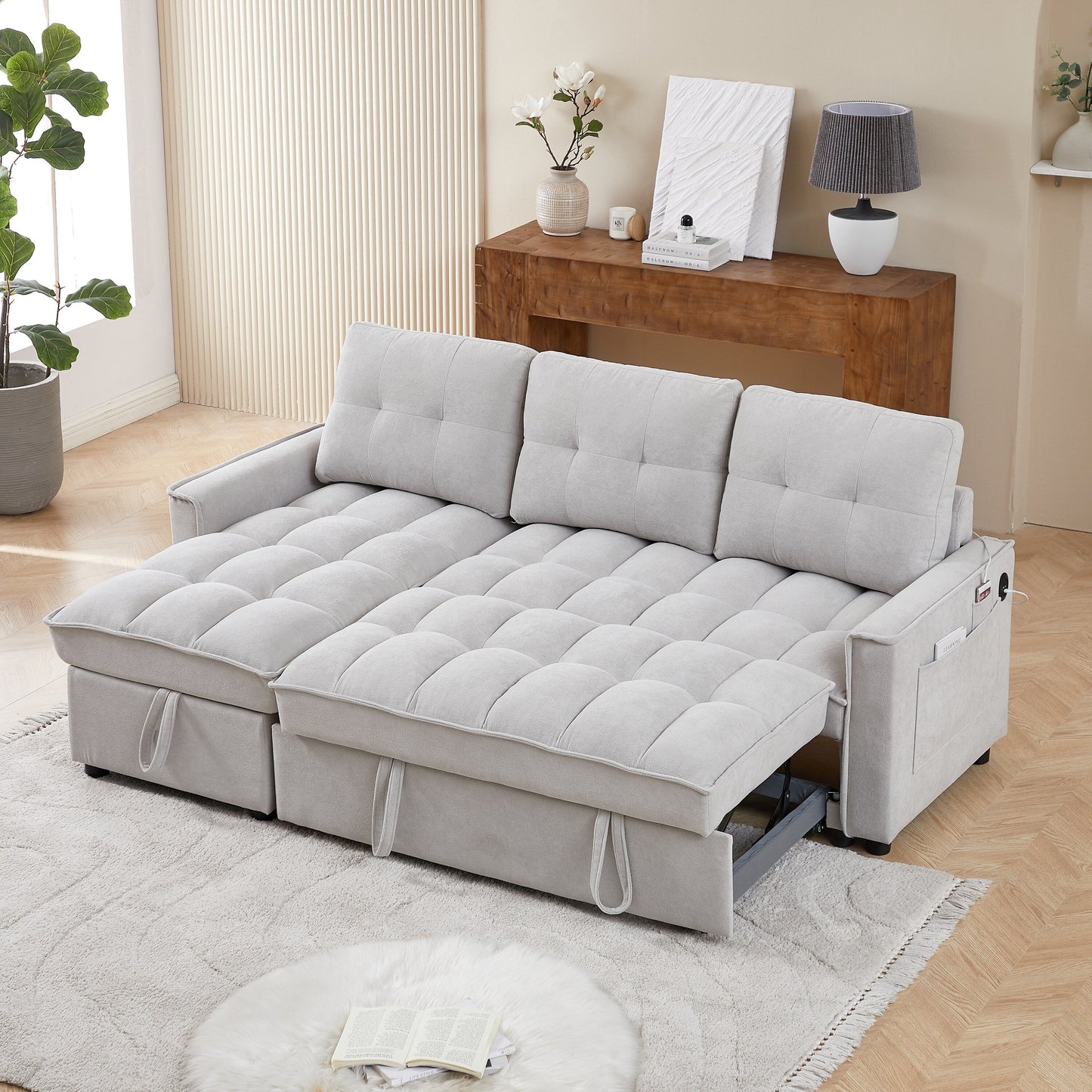 Divano letto a L grigio da 78,75'' con porte USB e letto estraibile