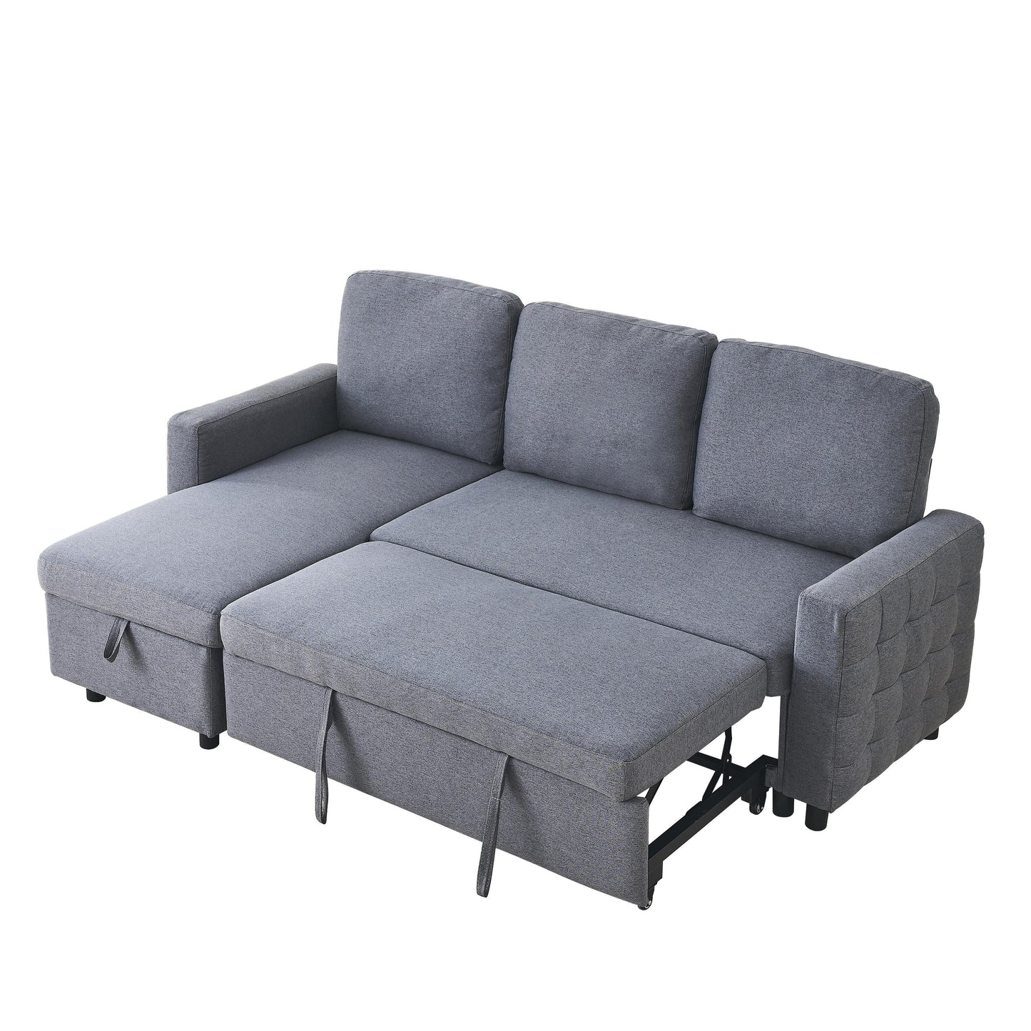 Divano componibile a L in lino grigio 78,8 con chaise longue reversibile, contenitore e schiuma ad alta densità