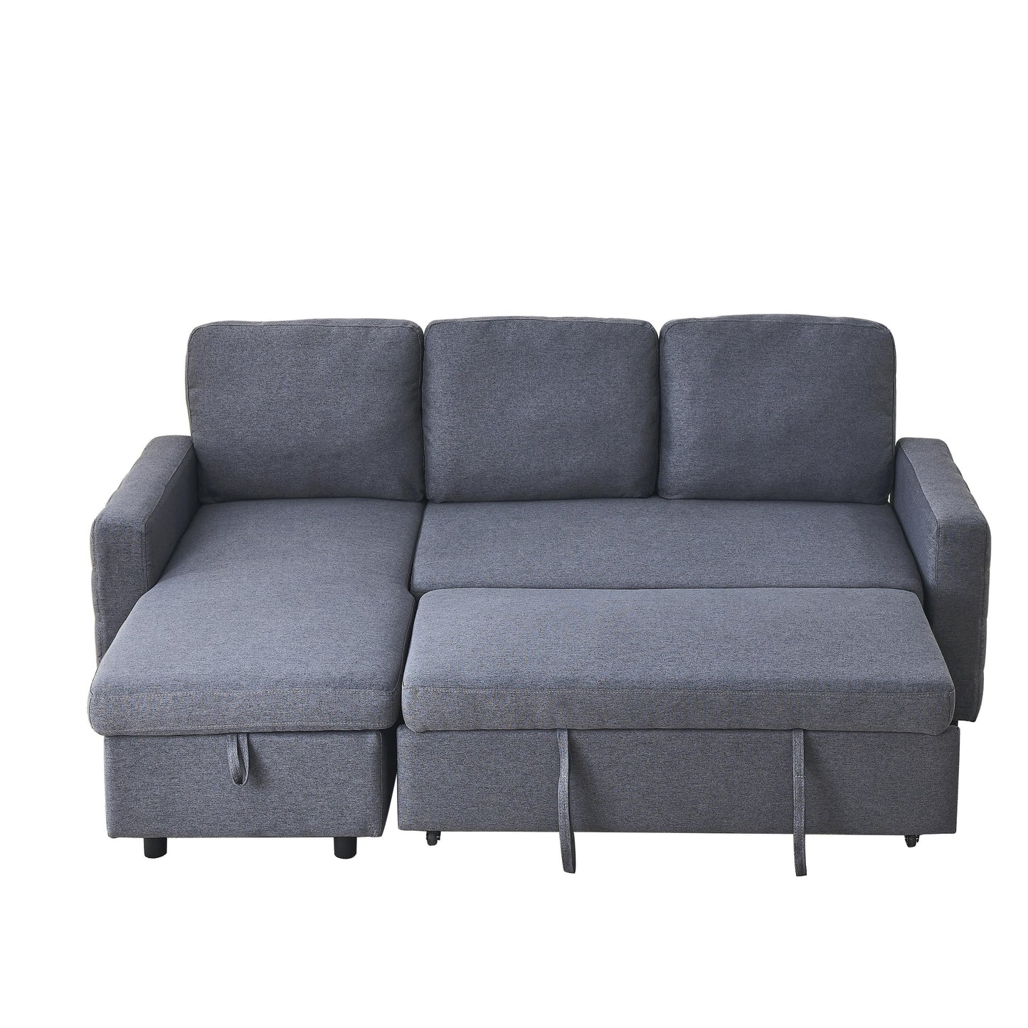 Divano componibile a L in lino grigio 78,8 con chaise longue reversibile, contenitore e schiuma ad alta densità