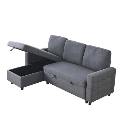 Divano componibile a L in lino grigio da 78,8'' con funzione estraibile, design convertibile e chaise longue contenitore