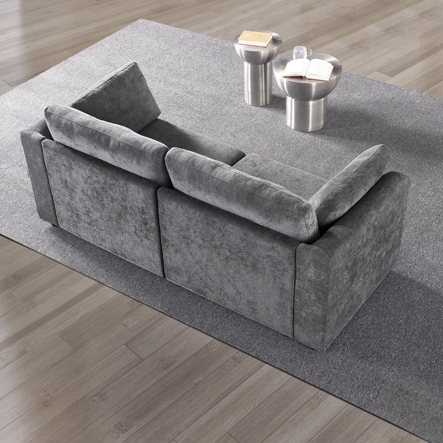 Divano componibile in ciniglia grigio 80.31 con struttura in legno massello per soggiorno