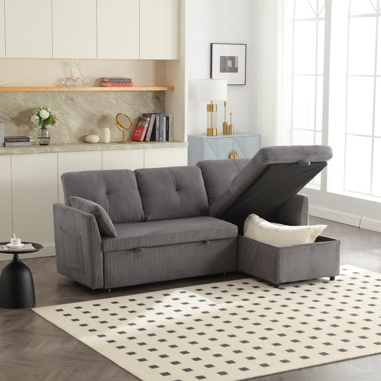 Divano a L in tessuto grigio da 81,1'' con chaise longue reversibile