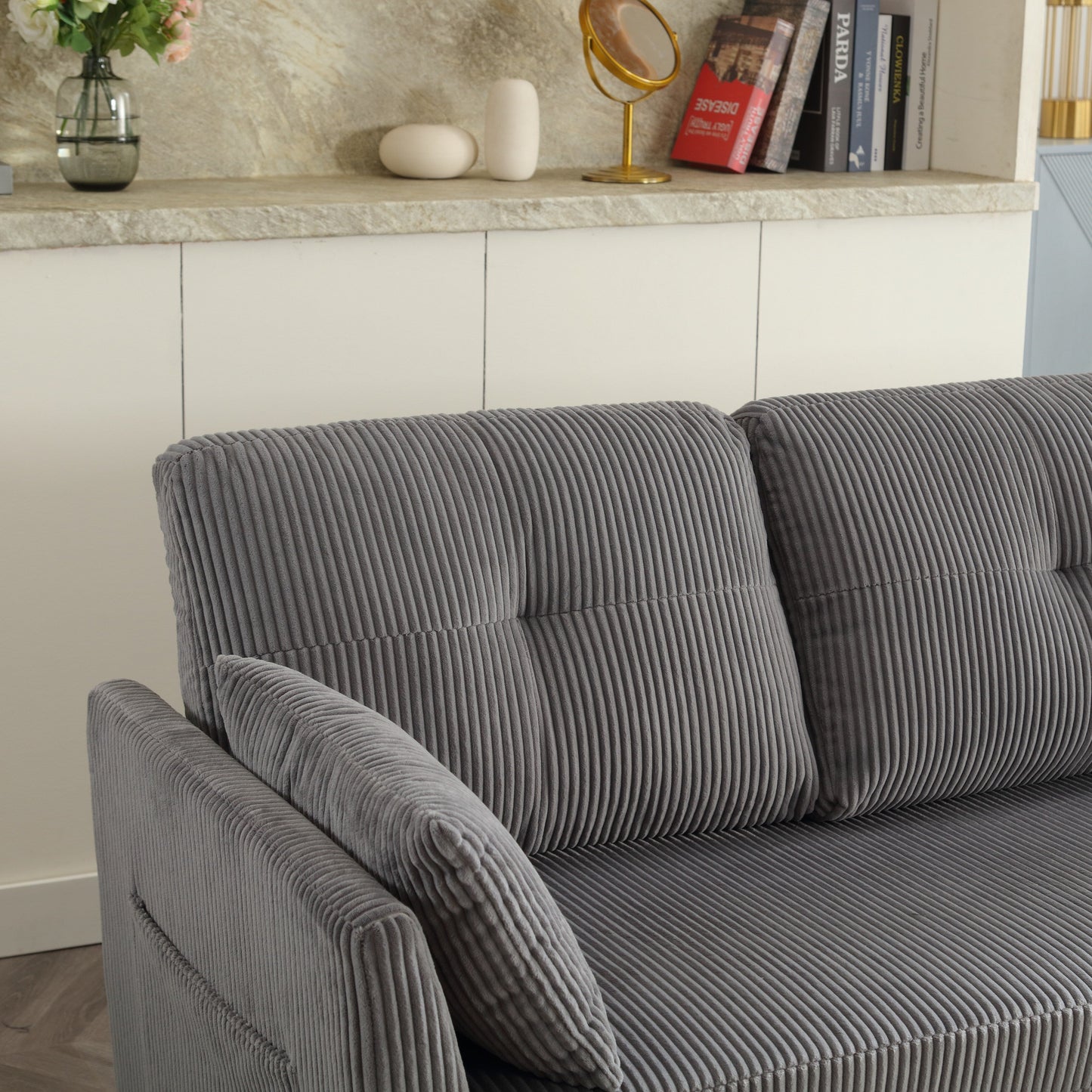 Divano a L in tessuto grigio da 81,1'' con chaise longue reversibile