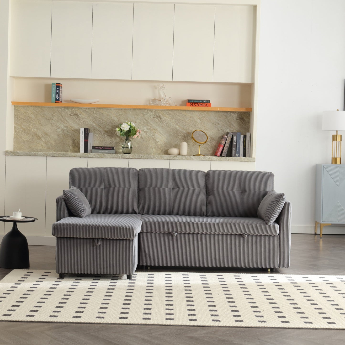 Divano a L in tessuto grigio da 81,1'' con chaise longue reversibile