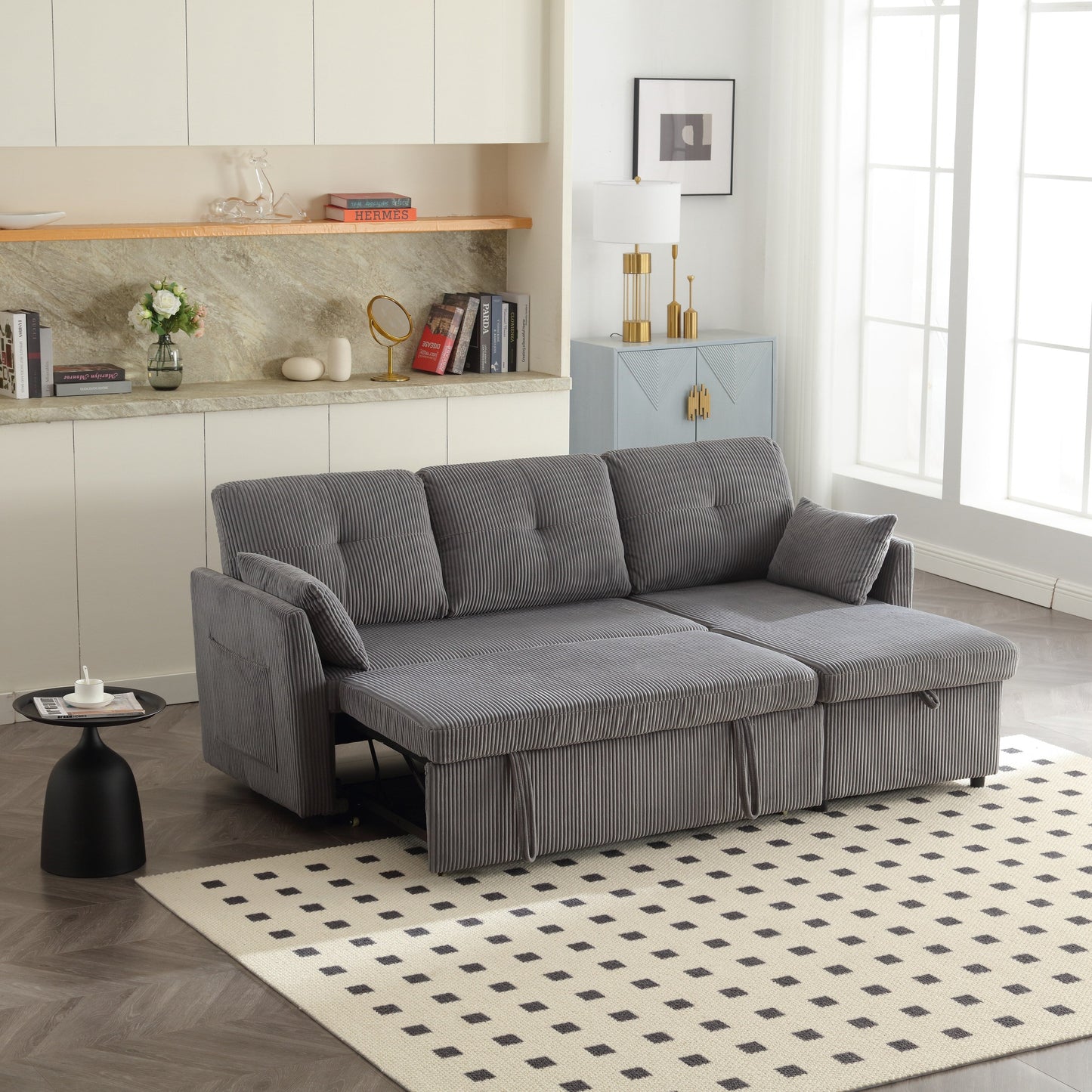 Divano a L in tessuto grigio da 81,1'' con chaise longue reversibile