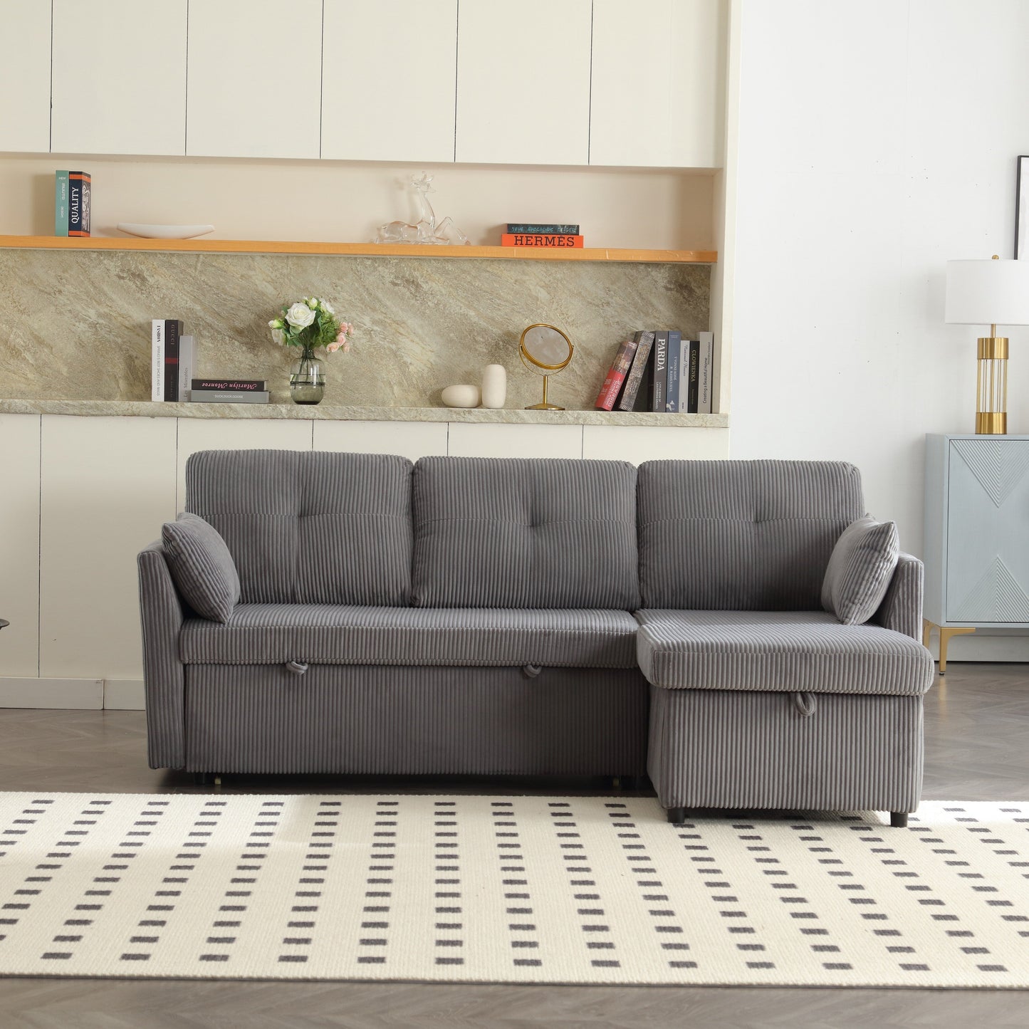 Divano a L in tessuto grigio da 81,1'' con chaise longue reversibile