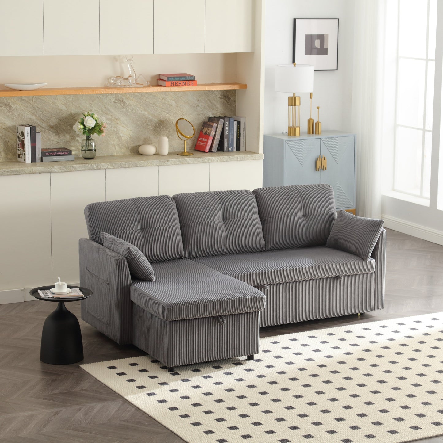 Divano a L in tessuto grigio da 81,1'' con chaise longue reversibile