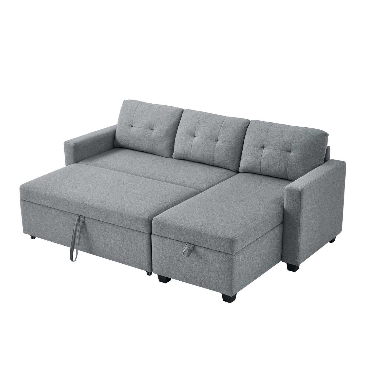 Divano letto trasformabile in lino grigio da 81,5'' con chaise longue contenitore reversibile