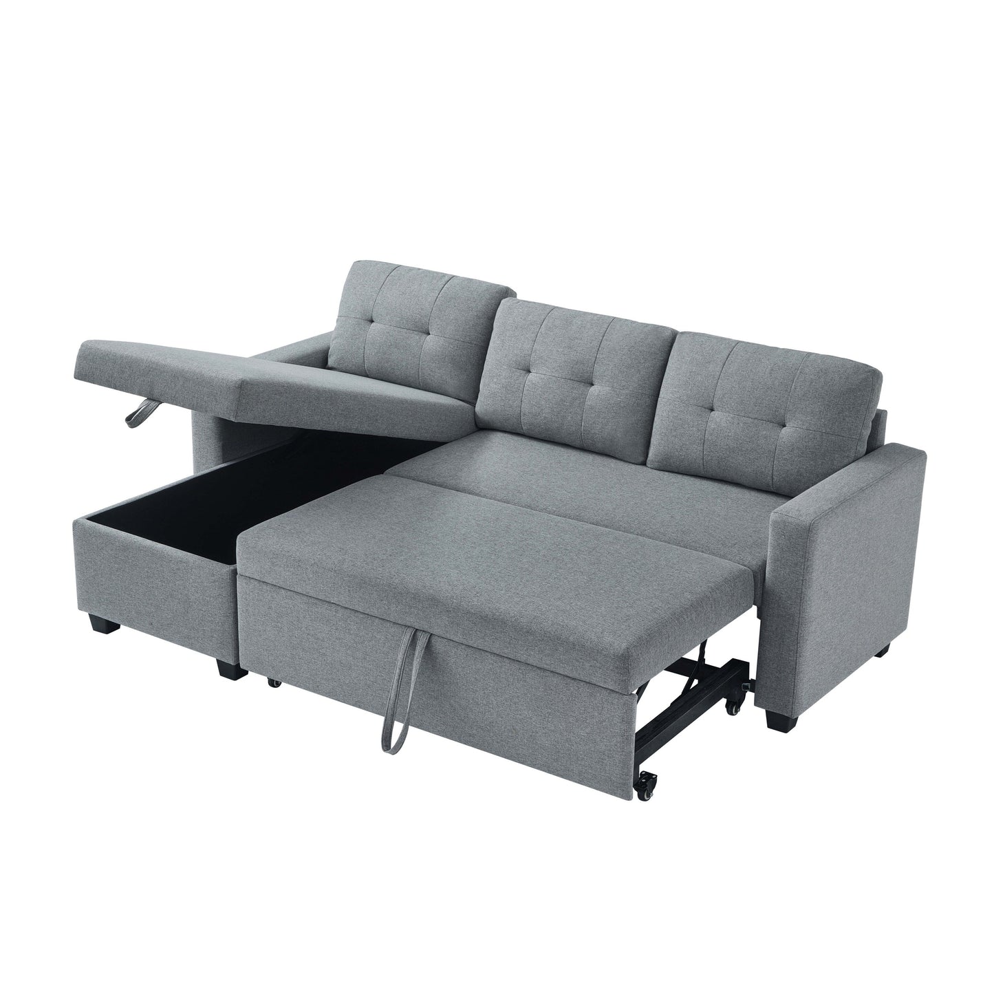 Divano letto trasformabile in lino grigio da 81,5'' con chaise longue contenitore reversibile