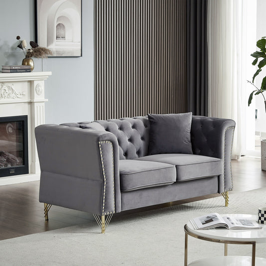 Divano a 3 posti in velluto grigio 81.8 con divano capitonné e piedino in metallo per soggiorno