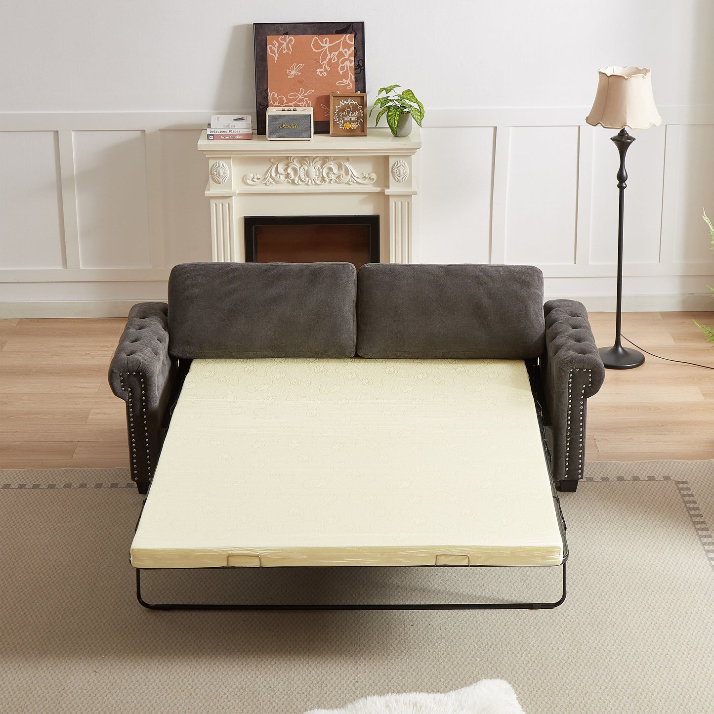 Divano letto convertibile in poliestere grigio da 83,8'', 3 posti con materasso estraibile, schiuma ad alta densità e struttura robusta
