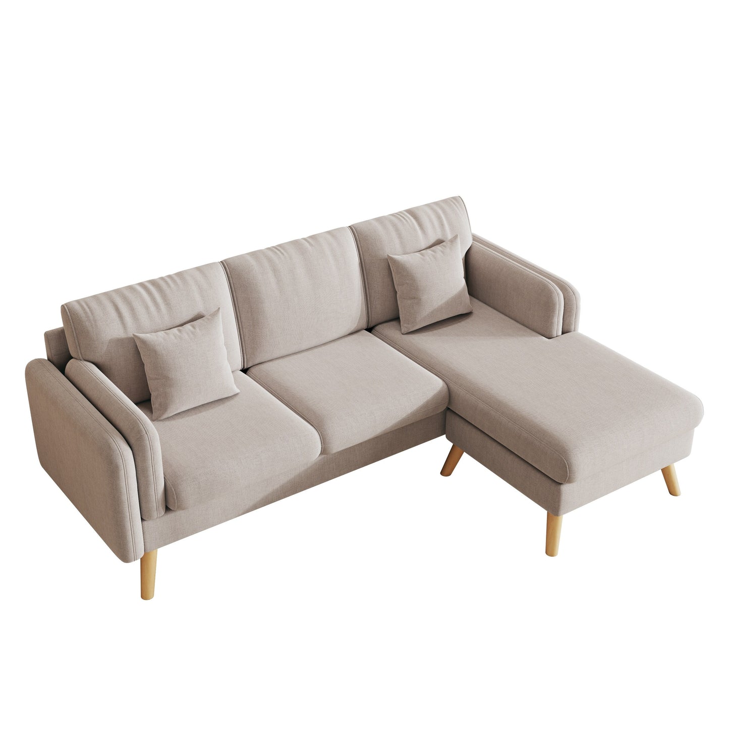 Divano a 3 posti in lino grigio da 84,6'' a forma di L con chaise longue reversibile, struttura in legno massello e cuscini a molle