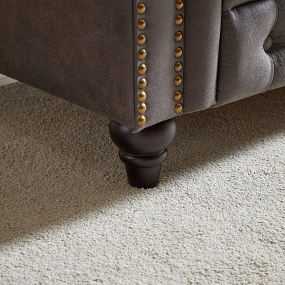 Divano Chesterfield a 3 posti con braccioli arrotolati in tessuto tecnico grigio 85,5 e 2 cuscini per soggiorno