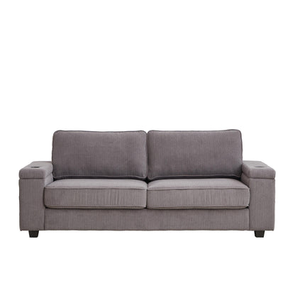 Divano a 3 posti in velluto a coste grigio 86,5 con porte USB, schienale reversibile, braccioli portaoggetti e portabicchieri