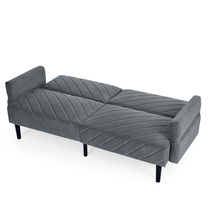 Divano letto futon trasformabile in velluto grigio 87 con braccioli regolabili per soggiorno