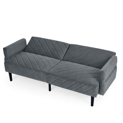 Divano letto futon trasformabile in velluto grigio 87 con braccioli regolabili per soggiorno