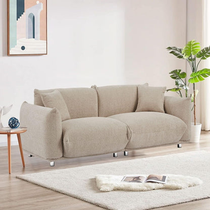 Divano moderno a 3 posti in lana d'agnello grigio da 87'' con cuscini morbidi, struttura in legno massello e gambe in metallo