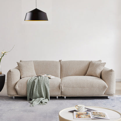 Divano moderno a 3 posti in lana d'agnello grigio da 87'' con cuscini morbidi, struttura in legno massello e gambe in metallo