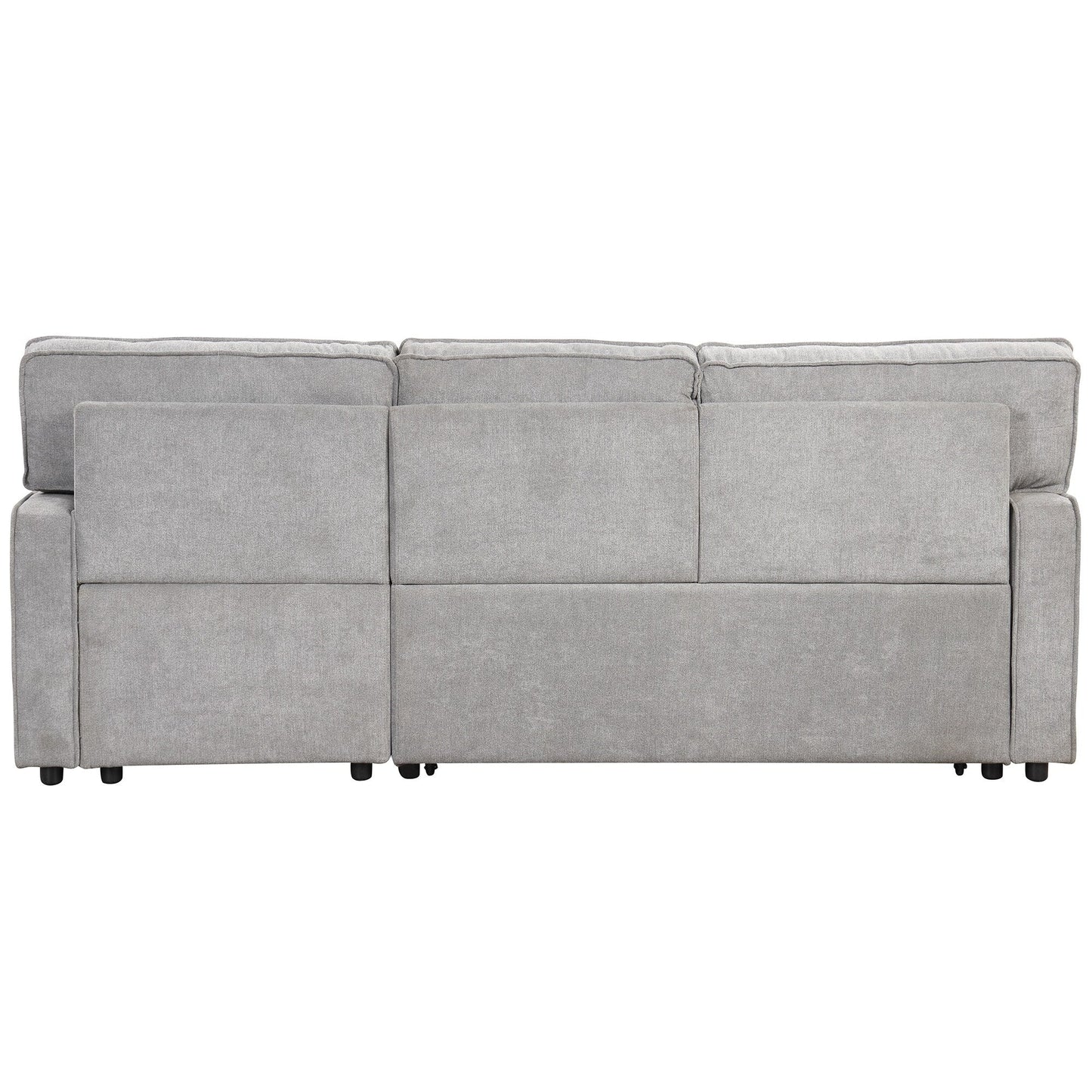 Divano letto a L grigio da 89'' in poliestere con letto estraibile, porte USB, chaise longue contenitore e portabicchieri