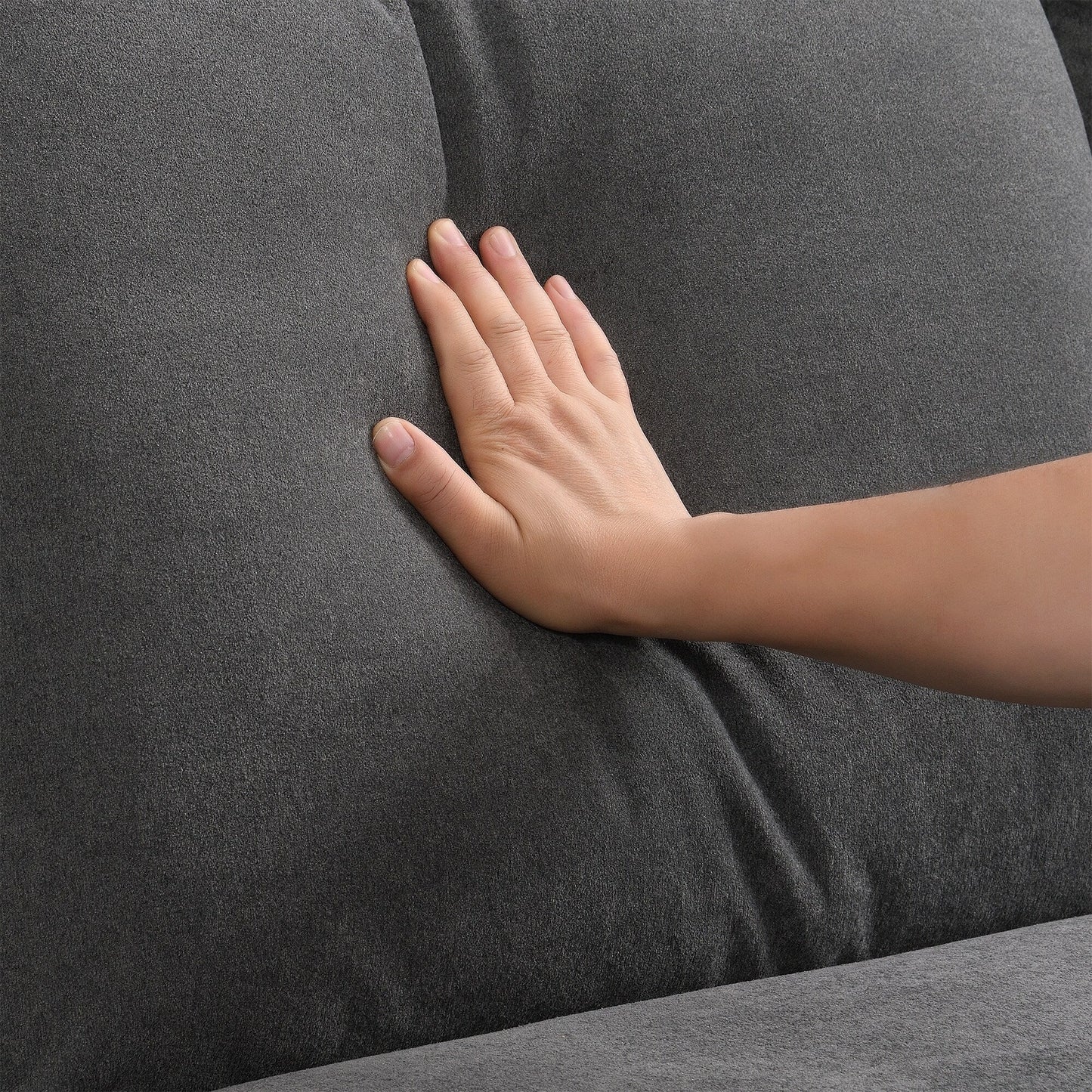 Divano componibile a L da 89'' in velluto grigio a 5 posti con doppi cuscini, struttura in legno robusto e ferro