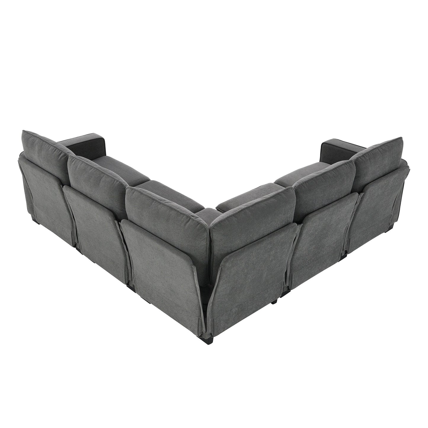 Divano componibile a L da 89'' in velluto grigio a 5 posti con doppi cuscini, struttura in legno robusto e ferro