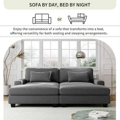 Divano a 2 posti in poliestere grigio 90 con cuscini rimovibili, 2 cuscini e pouf staccabili