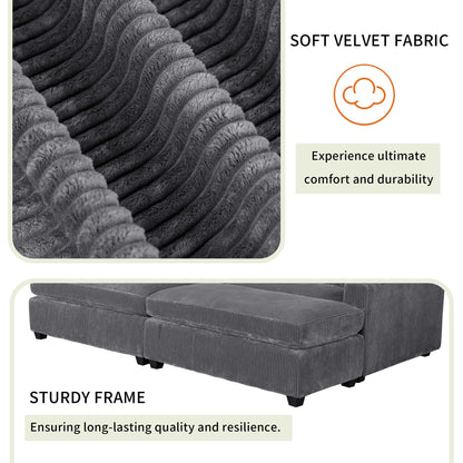 Divano letto a 2 posti in velluto a coste grigio da 90'' con cuscini rimovibili, 2 cuscini e pouf staccabili