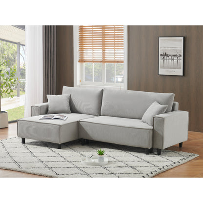 Divano letto a 3 posti in velluto a coste grigio da 93'' con 2 cuscini, chaise longue convertibile, contenitore e configurazione regolabile