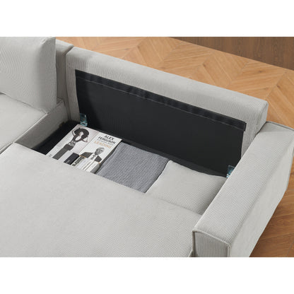 Divano letto a 3 posti in velluto a coste grigio da 93'' con 2 cuscini, chaise longue convertibile, contenitore e configurazione regolabile