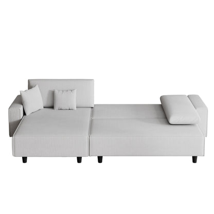 Divano letto a 3 posti in velluto a coste grigio da 93'' con 2 cuscini, chaise longue convertibile, contenitore e configurazione regolabile