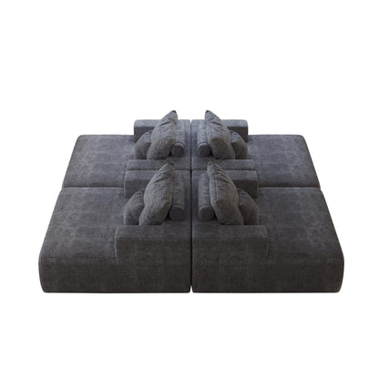 Divano letto singolo in ciniglia grigia con cuscino per schienale