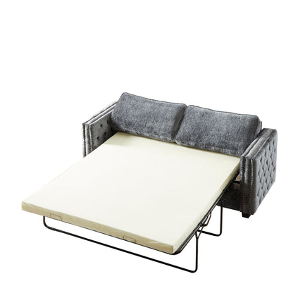 Divano letto in ciniglia grigia con materasso in memory foam