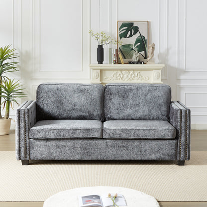 Divano letto in ciniglia grigia con materasso in memory foam