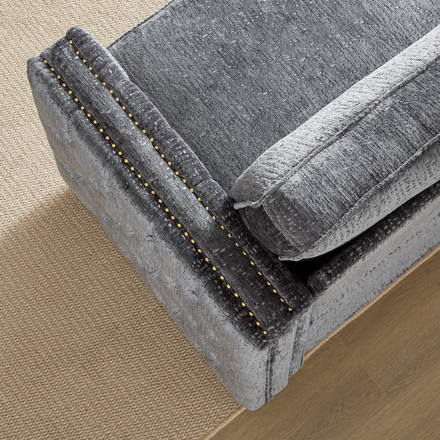 Divano letto in ciniglia grigia con materasso in memory foam