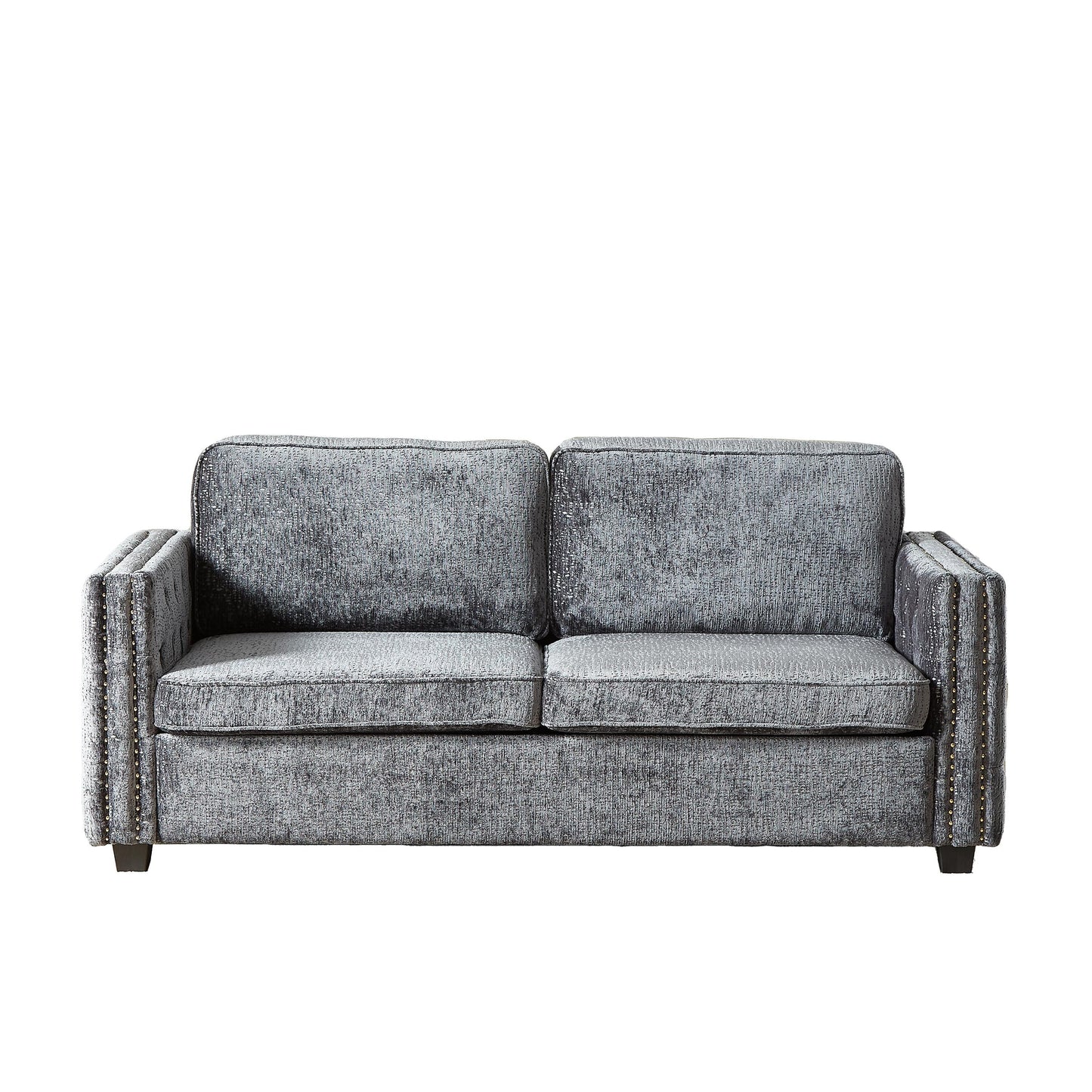 Divano letto in ciniglia grigia con materasso in memory foam