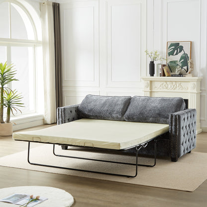 Divano letto in ciniglia grigia con materasso in memory foam